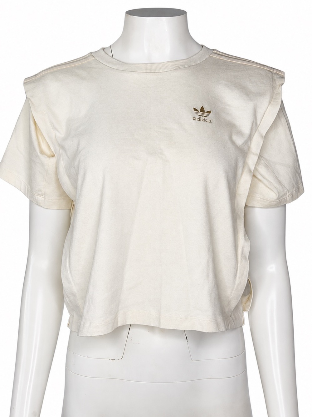 adidas Cream Cropped Crewneck with Gold Trefoil